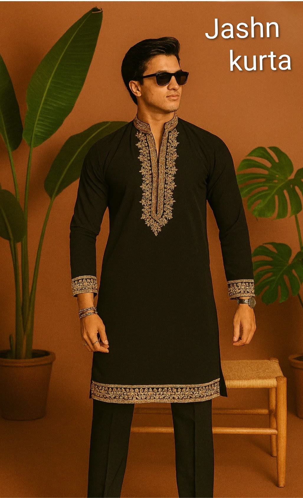 Black Embroidered Kurta Pajama Set